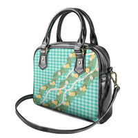 Aloha Puakenikeni Anthurium Pikake Lei Shoulder Handbag Marine Hawaiian Palaka Pattern