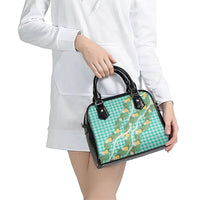 Aloha Puakenikeni Anthurium Pikake Lei Shoulder Handbag Marine Hawaiian Palaka Pattern