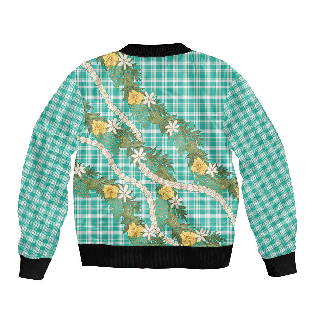 Aloha Puakenikeni Anthurium Pikake Lei Sleeve Zip Bomber Jacket Marine Hawaiian Palaka Pattern