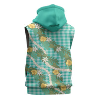 Aloha Puakenikeni Anthurium Pikake Lei Sleeveless Hoodie Marine Hawaiian Palaka Pattern