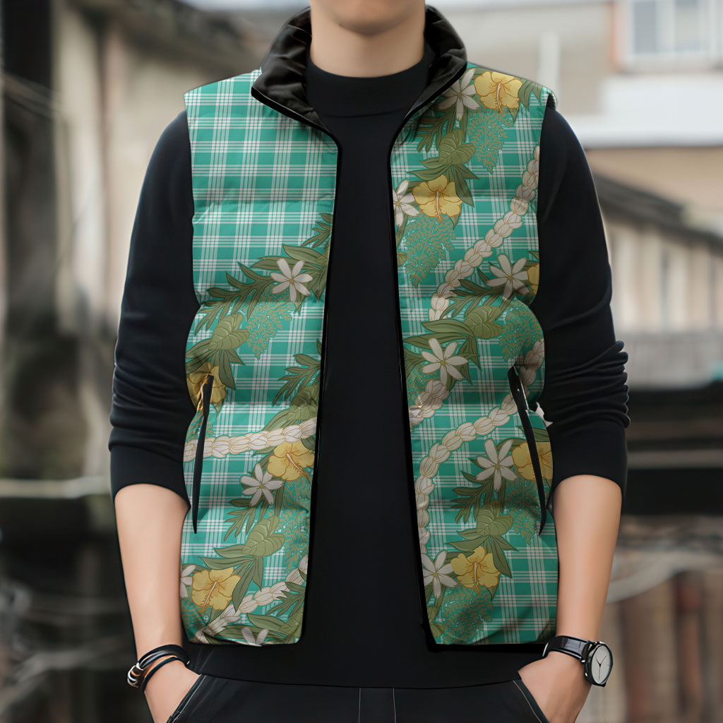 Aloha Puakenikeni Anthurium Pikake Lei Sleeveless Puffer Jacket Marine Hawaiian Palaka Pattern