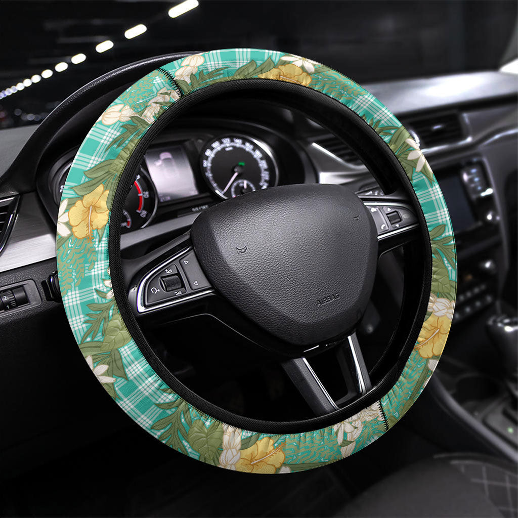 Aloha Puakenikeni Anthurium Pikake Lei Steering Wheel Cover Marine Hawaiian Palaka Pattern LT9 Universal Fit Marine - Polynesian Pride