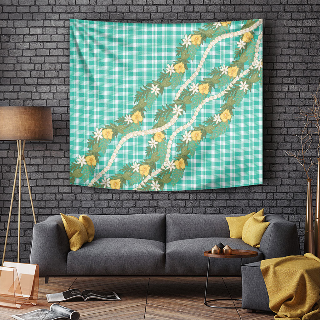 Aloha Puakenikeni Anthurium Pikake Lei Tapestry Marine Hawaiian Palaka Pattern LT9 Marine - Polynesian Pride
