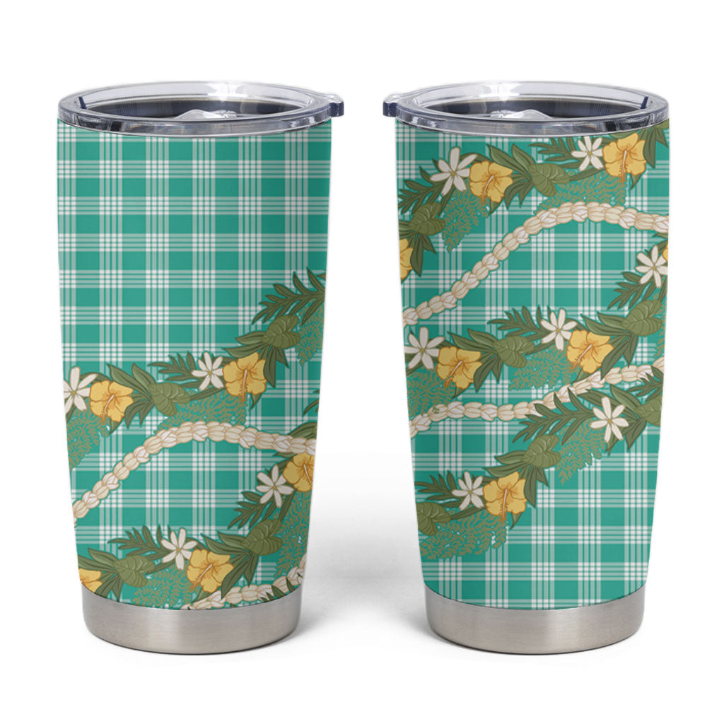 Aloha Puakenikeni Anthurium Pikake Lei Tumbler Cup Marine Hawaiian Palaka Pattern