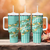 Aloha Puakenikeni Anthurium Pikake Lei Tumbler With Handle Marine Hawaiian Palaka Pattern