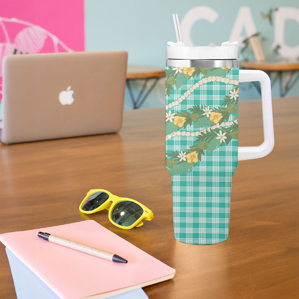 Aloha Puakenikeni Anthurium Pikake Lei Tumbler With Handle Marine Hawaiian Palaka Pattern