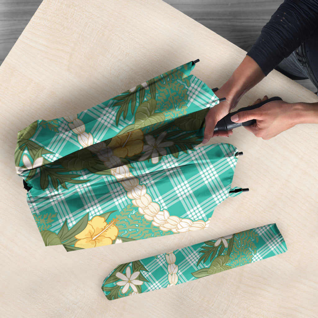 Aloha Puakenikeni Anthurium Pikake Lei Umbrella Marine Hawaiian Palaka Pattern