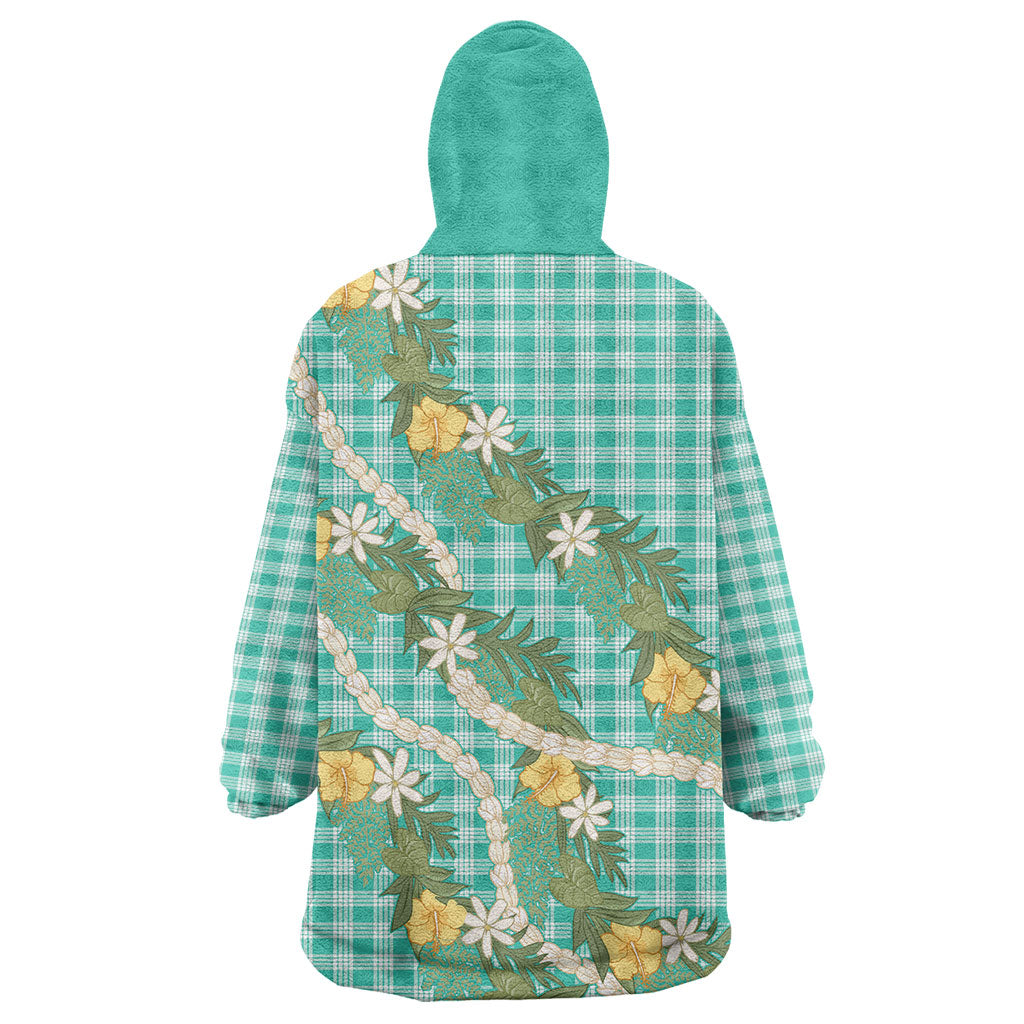 Aloha Puakenikeni Anthurium Pikake Lei Wearable Blanket Hoodie Marine Hawaiian Palaka Pattern