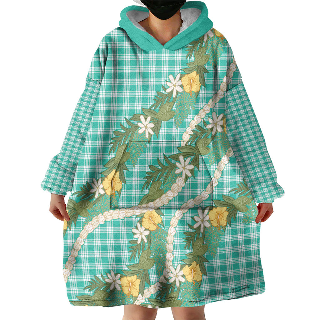 Aloha Puakenikeni Anthurium Pikake Lei Wearable Blanket Hoodie Marine Hawaiian Palaka Pattern