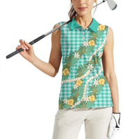 Aloha Puakenikeni Anthurium Pikake Lei Women Sleeveless Polo Shirt Marine Hawaiian Palaka Pattern