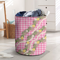 Aloha Puakenikeni Anthurium Pikake Lei Laundry Basket Tropical Pink Hawaiian Palaka Pattern