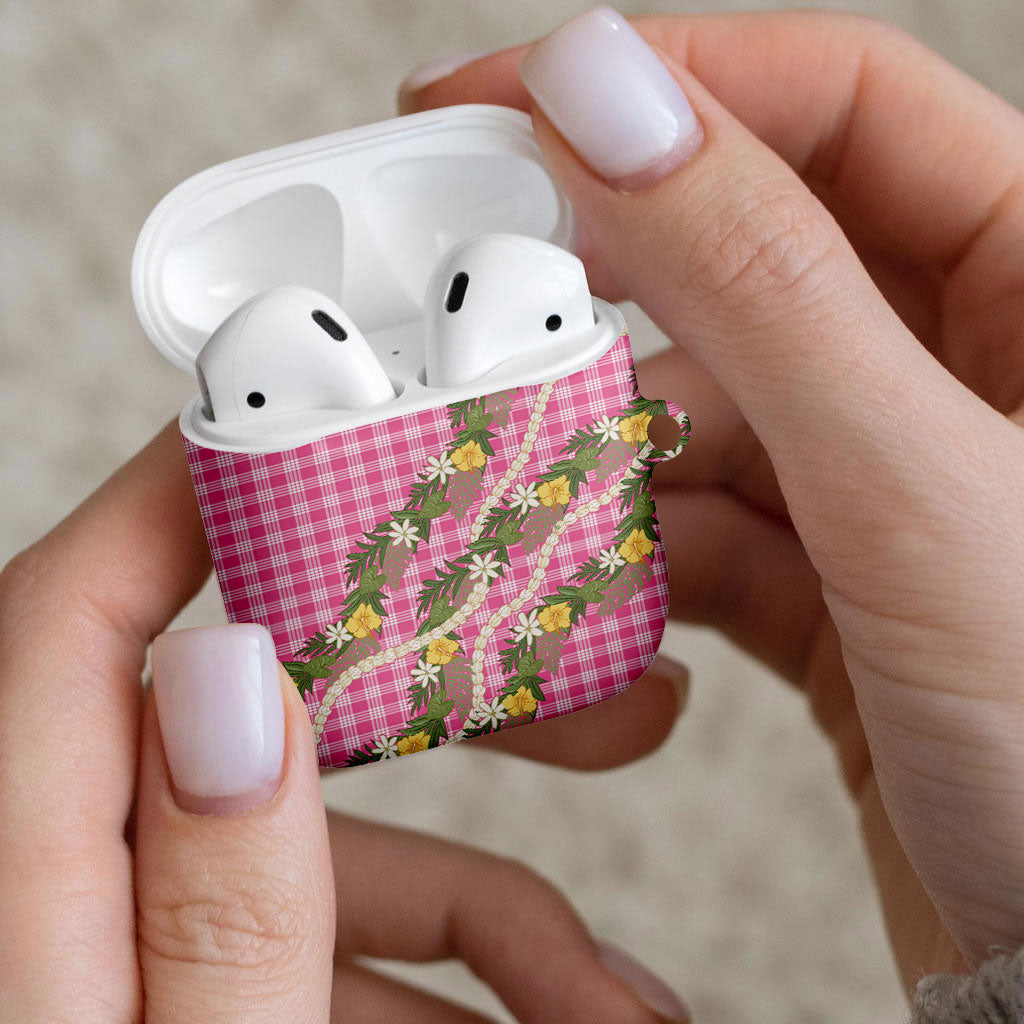 Aloha Puakenikeni Anthurium Pikake Lei AirPods Case Tropical Pink Hawaiian Palaka Pattern