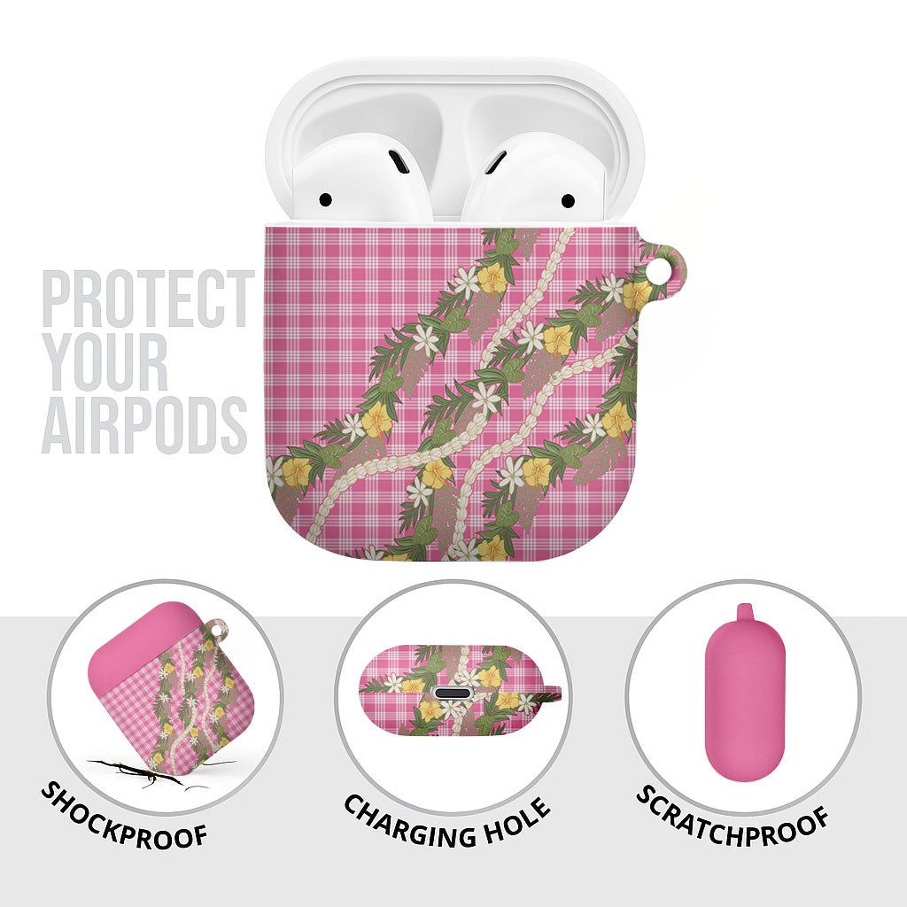 Aloha Puakenikeni Anthurium Pikake Lei AirPods Case Tropical Pink Hawaiian Palaka Pattern