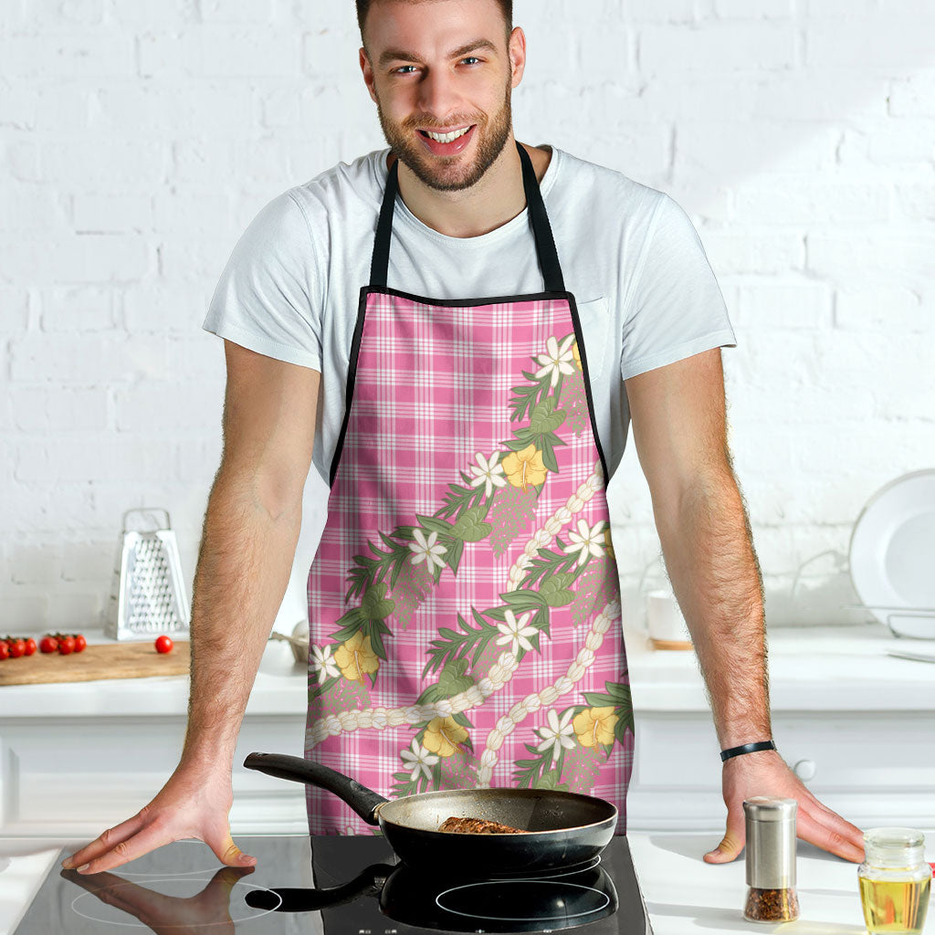 Aloha Puakenikeni Anthurium Pikake Lei Apron Tropical Pink Hawaiian Palaka Pattern