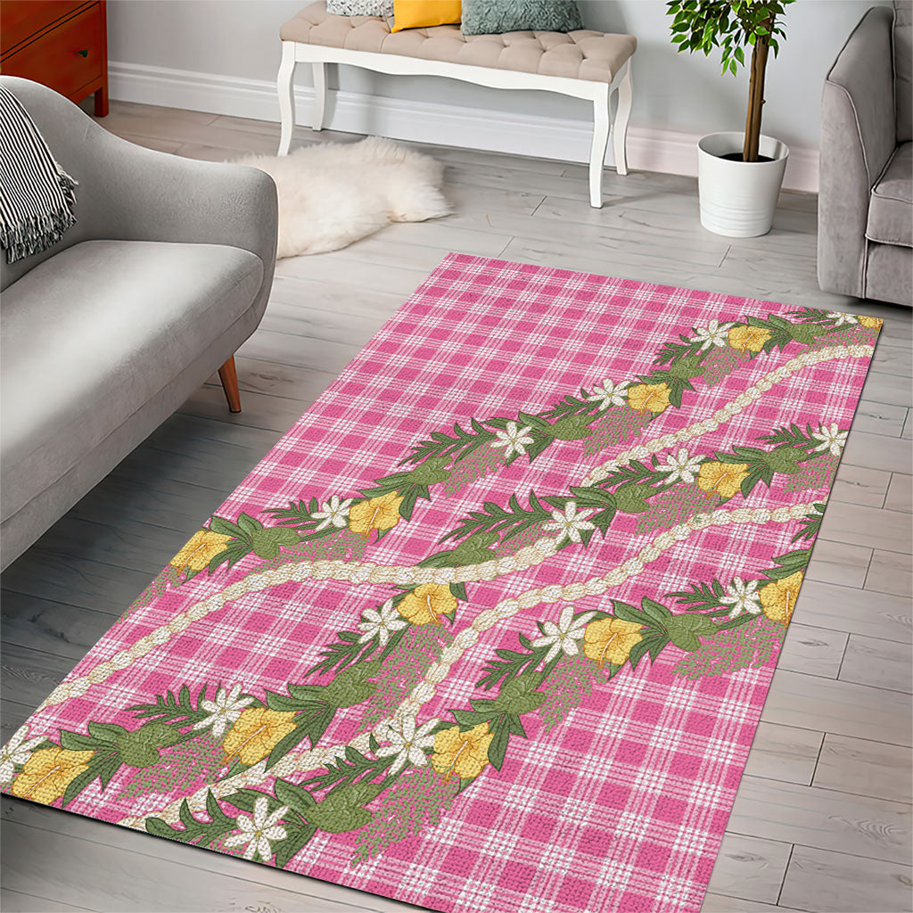 Aloha Puakenikeni Anthurium Pikake Lei Area Rug Tropical Pink Hawaiian Palaka Pattern