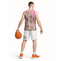 Aloha Puakenikeni Anthurium Pikake Lei Basketball Jersey Tropical Pink Hawaiian Palaka Pattern