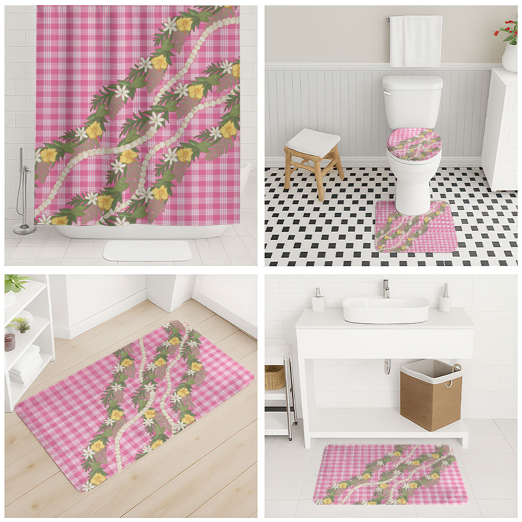 Aloha Puakenikeni Anthurium Pikake Lei Bathroom Set Tropical Pink Hawaiian Palaka Pattern
