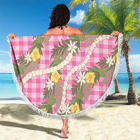Aloha Puakenikeni Anthurium Pikake Lei Beach Blanket Tropical Pink Hawaiian Palaka Pattern