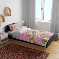 Aloha Puakenikeni Anthurium Pikake Lei Bedding Set Tropical Pink Hawaiian Palaka Pattern