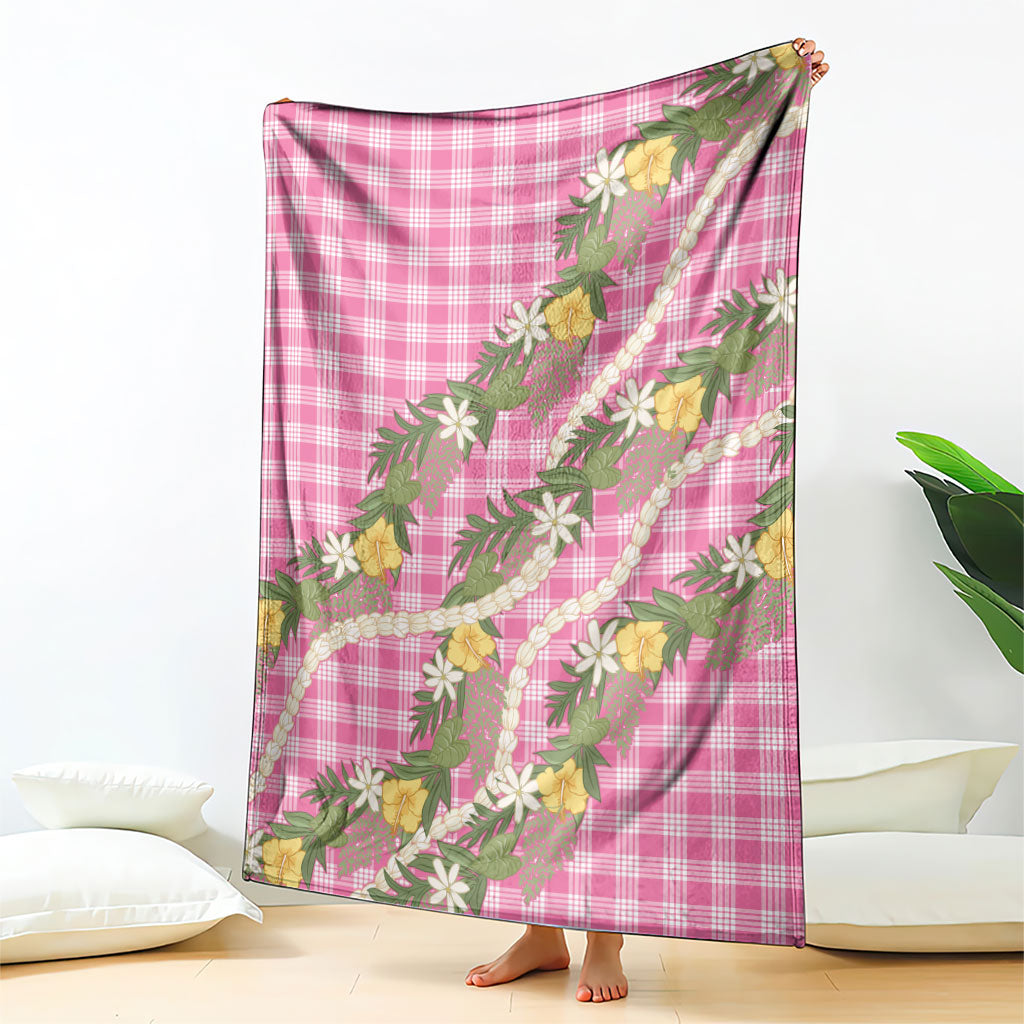 Aloha Puakenikeni Anthurium Pikake Lei Blanket Tropical Pink Hawaiian Palaka Pattern