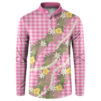 Aloha Puakenikeni Anthurium Pikake Lei Button Sweatshirt Tropical Pink Hawaiian Palaka Pattern