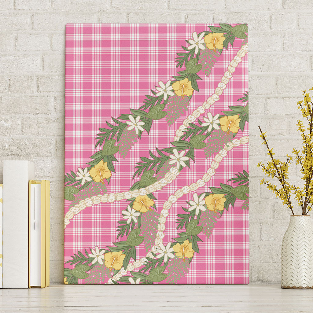 Aloha Puakenikeni Anthurium Pikake Lei Canvas Wall Art Tropical Pink Hawaiian Palaka Pattern