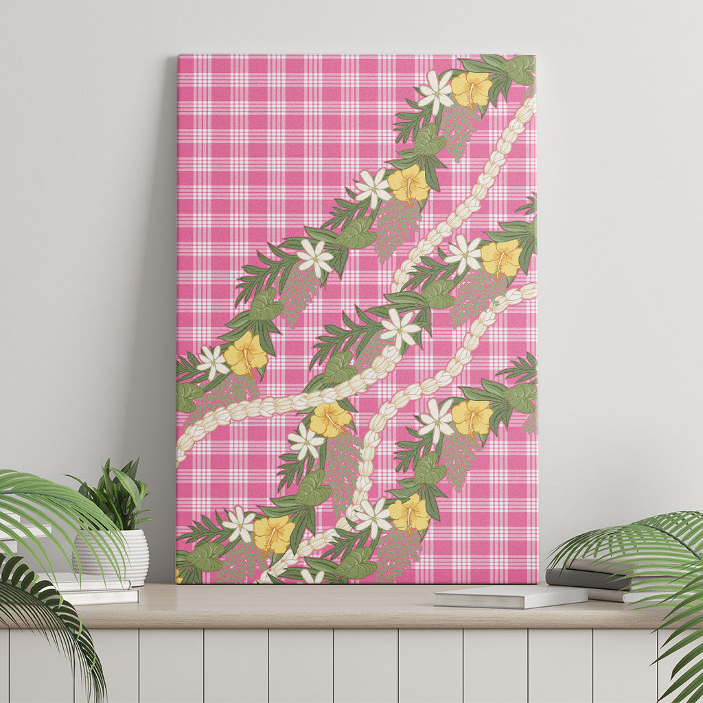 Aloha Puakenikeni Anthurium Pikake Lei Canvas Wall Art Tropical Pink Hawaiian Palaka Pattern