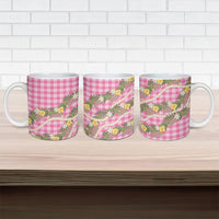 Aloha Puakenikeni Anthurium Pikake Lei Ceramic Mug Tropical Pink Hawaiian Palaka Pattern