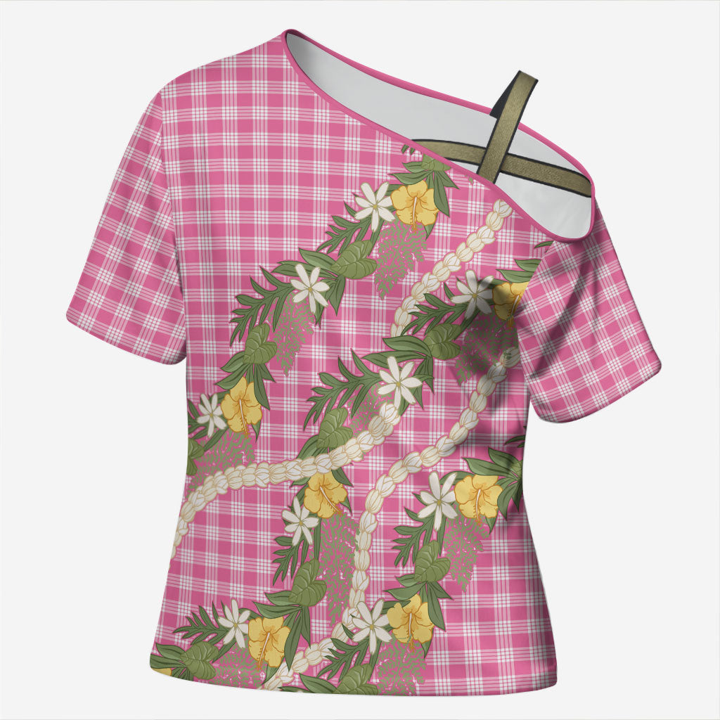 Aloha Puakenikeni Anthurium Pikake Lei Cross Shoulder Shirt Tropical Pink Hawaiian Palaka Pattern