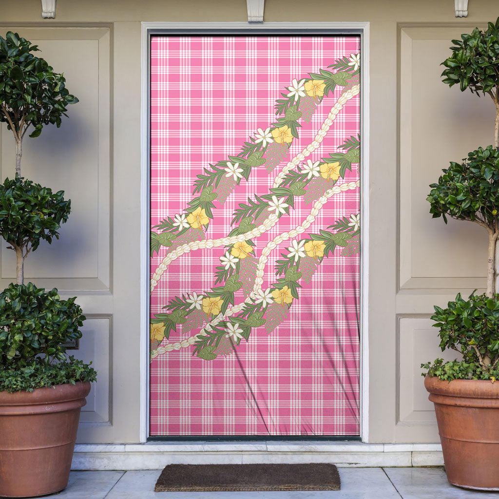Aloha Puakenikeni Anthurium Pikake Lei Door Cover Tropical Pink Hawaiian Palaka Pattern
