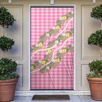 Aloha Puakenikeni Anthurium Pikake Lei Door Cover Tropical Pink Hawaiian Palaka Pattern