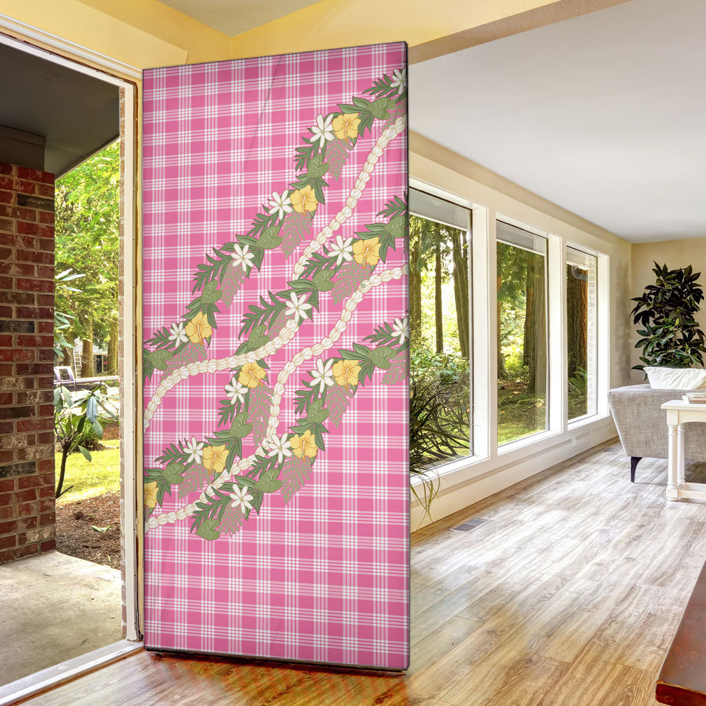 Aloha Puakenikeni Anthurium Pikake Lei Door Cover Tropical Pink Hawaiian Palaka Pattern