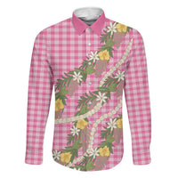 Aloha Puakenikeni Anthurium Pikake Lei Family Matching Long Sleeve Bodycon Dress and Hawaiian Shirt Tropical Pink Hawaiian Palaka Pattern