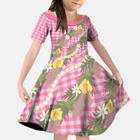 Aloha Puakenikeni Anthurium Pikake Lei Family Matching Off Shoulder Maxi Dress and Hawaiian Shirt Tropical Pink Hawaiian Palaka Pattern
