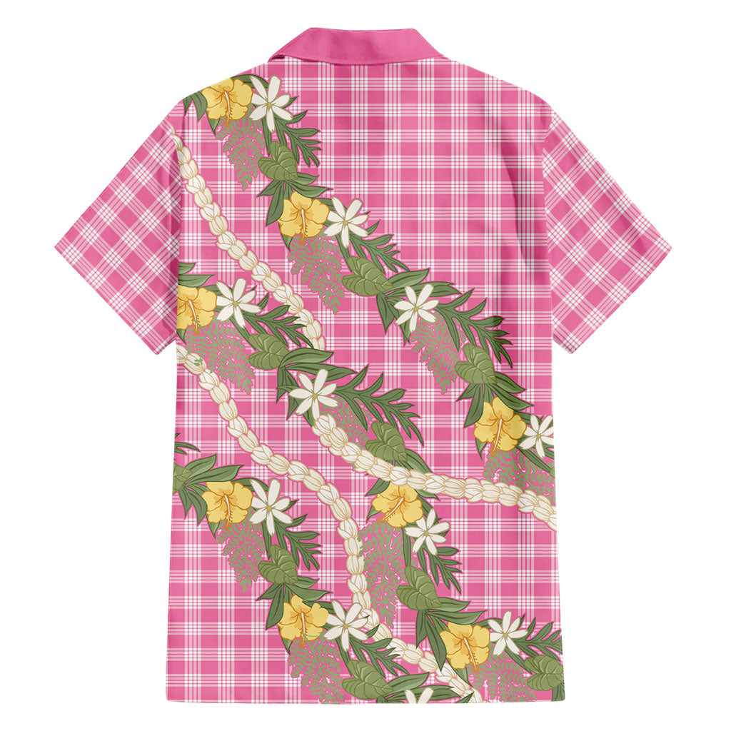 Aloha Puakenikeni Anthurium Pikake Lei Family Matching Off Shoulder Maxi Dress and Hawaiian Shirt Tropical Pink Hawaiian Palaka Pattern