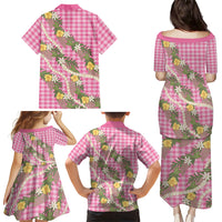 Aloha Puakenikeni Anthurium Pikake Lei Family Matching Puletasi and Hawaiian Shirt Tropical Pink Hawaiian Palaka Pattern