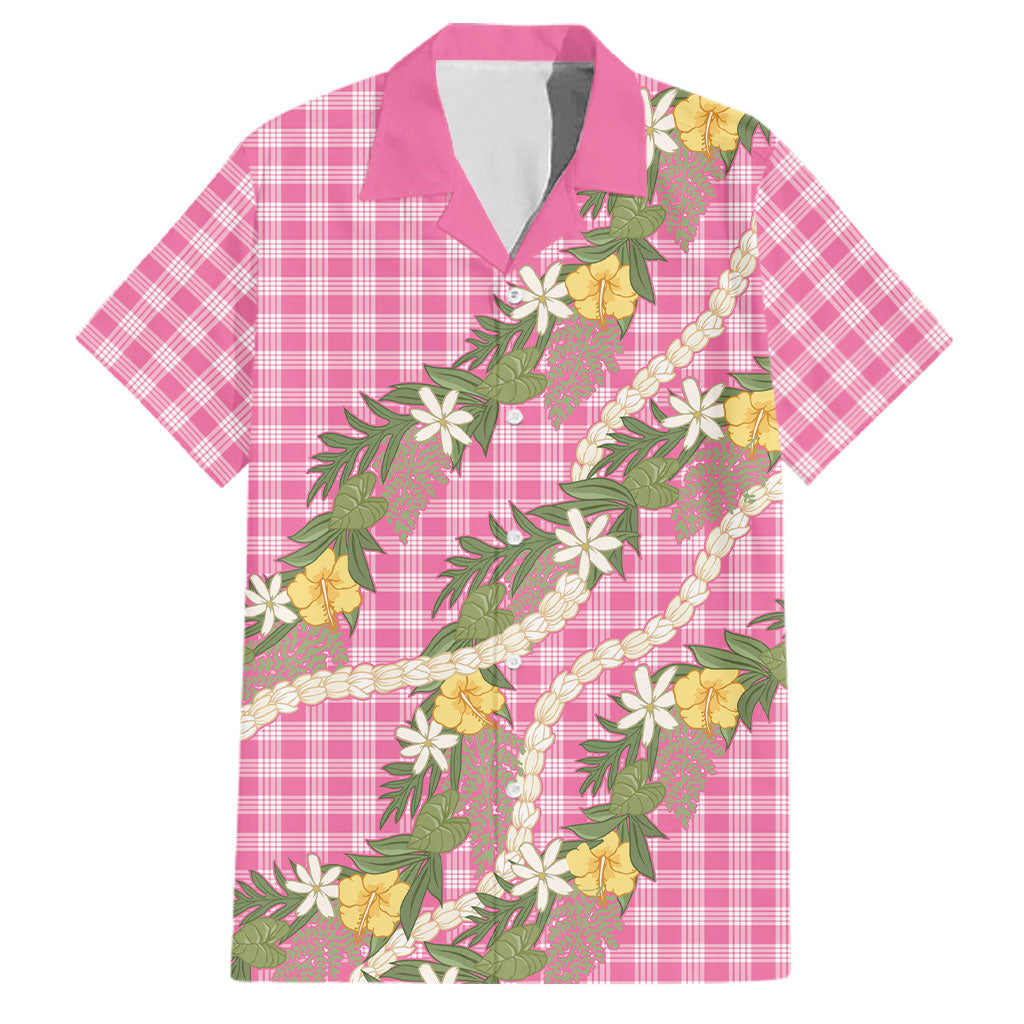 Aloha Puakenikeni Anthurium Pikake Lei Family Matching Puletasi and Hawaiian Shirt Tropical Pink Hawaiian Palaka Pattern