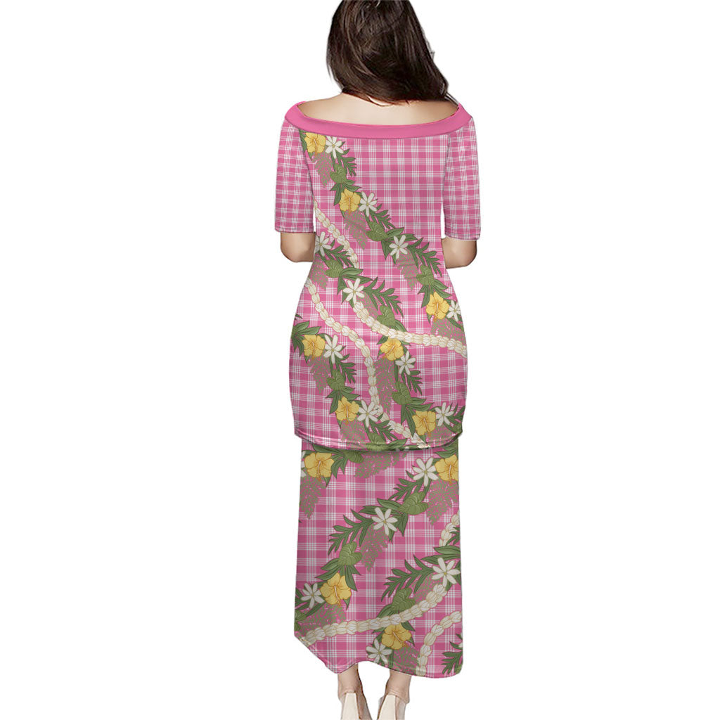 Aloha Puakenikeni Anthurium Pikake Lei Family Matching Puletasi and Hawaiian Shirt Tropical Pink Hawaiian Palaka Pattern
