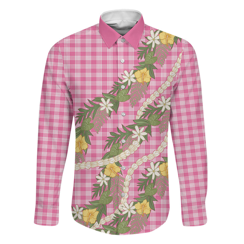 Aloha Puakenikeni Anthurium Pikake Lei Family Matching Short Sleeve Bodycon Dress and Hawaiian Shirt Tropical Pink Hawaiian Palaka Pattern