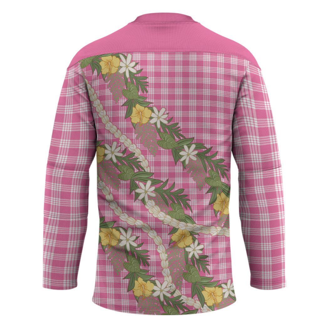 Aloha Puakenikeni Anthurium Pikake Lei Hockey Jersey Tropical Pink Hawaiian Palaka Pattern