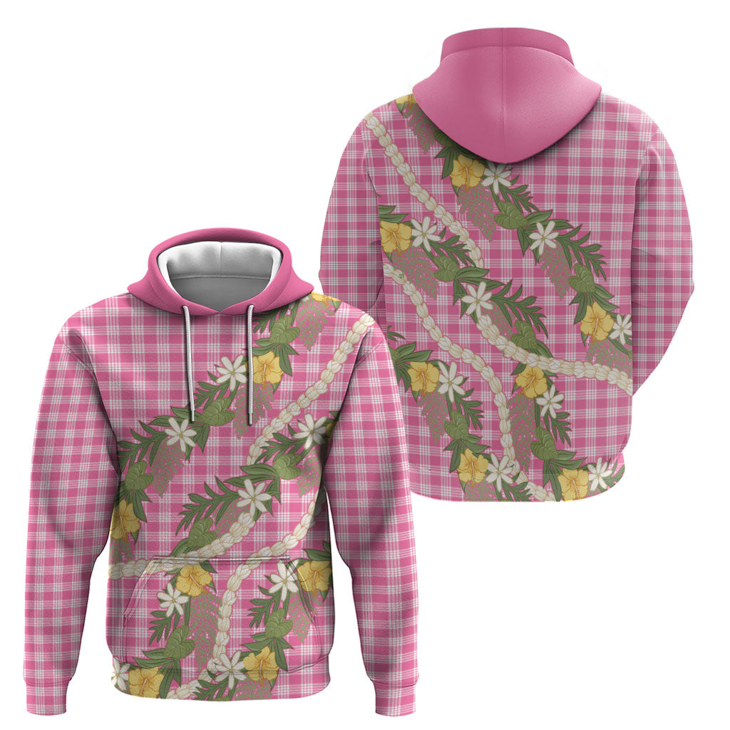 Aloha Puakenikeni Anthurium Pikake Lei Hoodie Tropical Pink Hawaiian Palaka Pattern