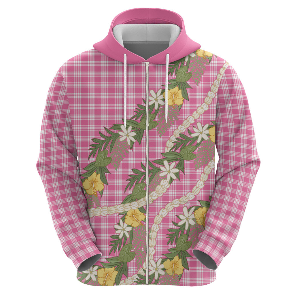 Aloha Puakenikeni Anthurium Pikake Lei Hoodie Tropical Pink Hawaiian Palaka Pattern