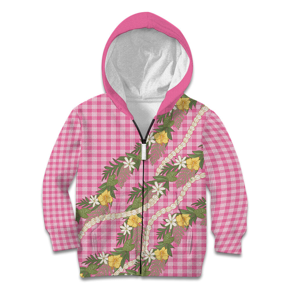 Aloha Puakenikeni Anthurium Pikake Lei Kid Hoodie Tropical Pink Hawaiian Palaka Pattern