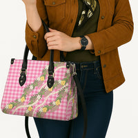 Aloha Puakenikeni Anthurium Pikake Lei Leather Bag Tropical Pink Hawaiian Palaka Pattern