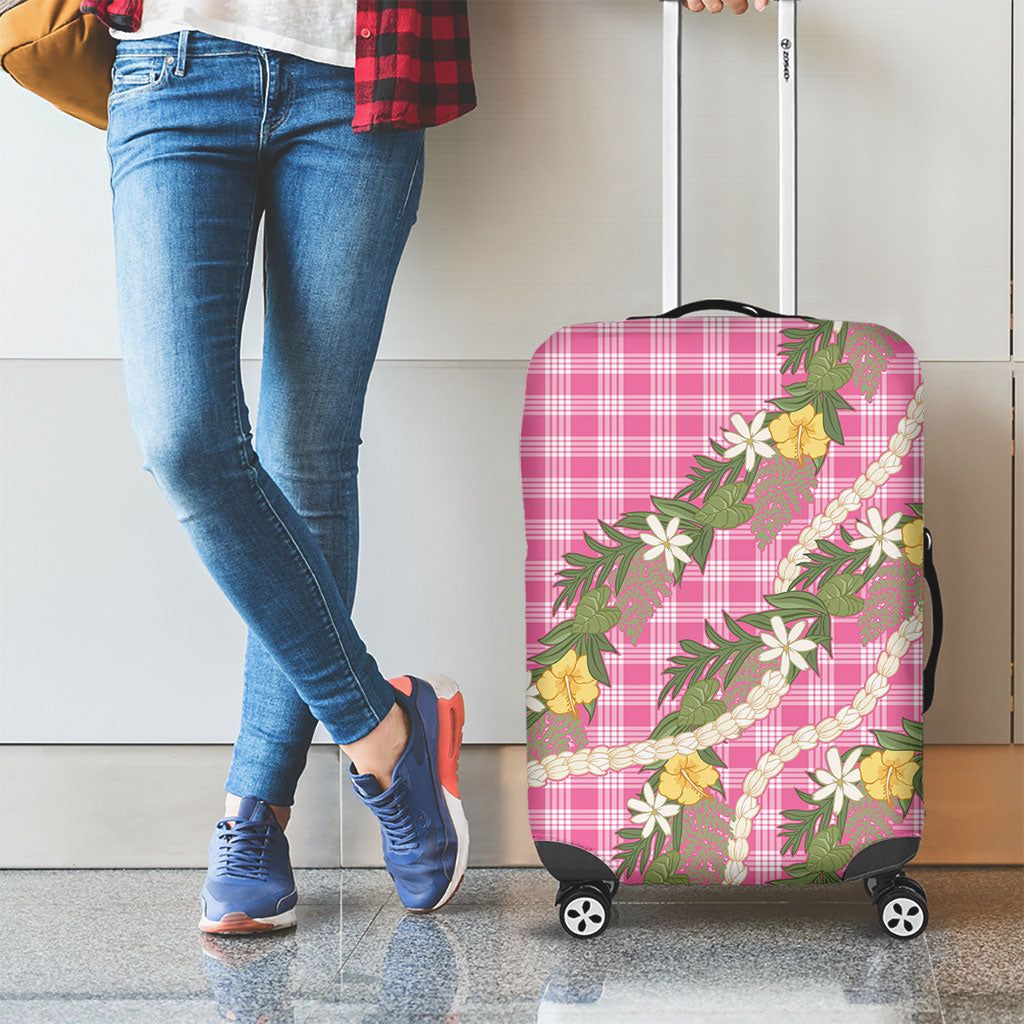 Aloha Puakenikeni Anthurium Pikake Lei Luggage Cover Tropical Pink Hawaiian Palaka Pattern