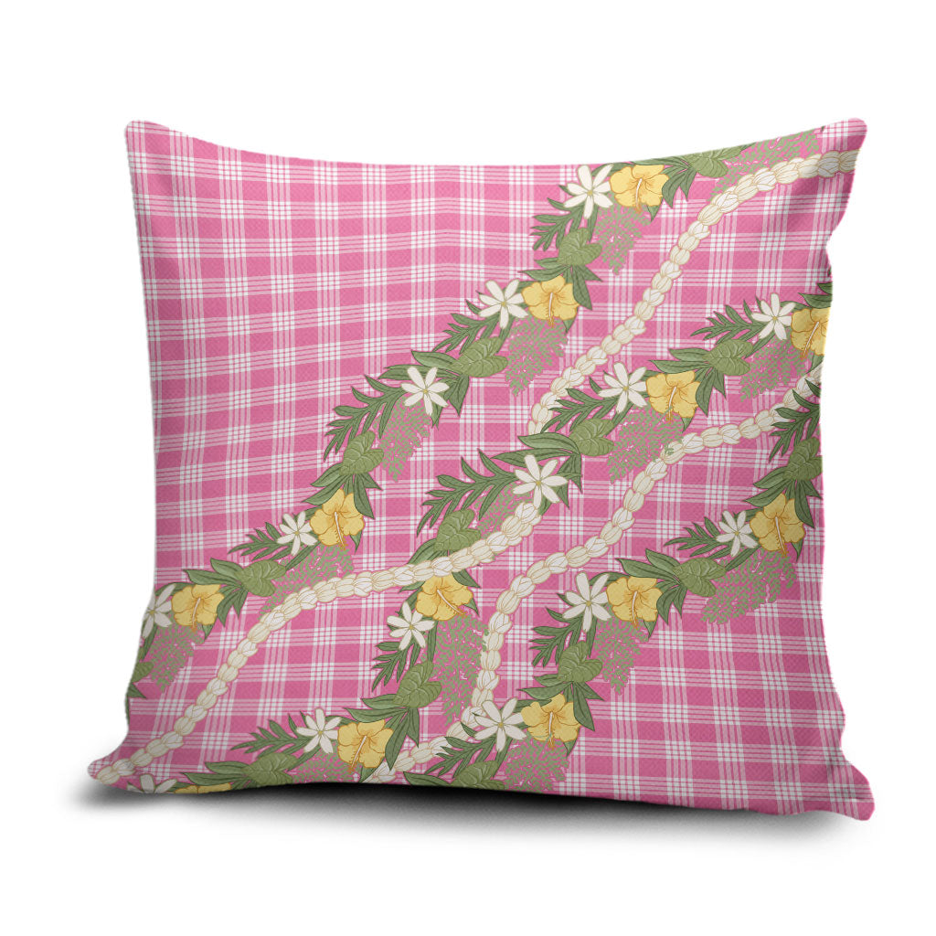 Aloha Puakenikeni Anthurium Pikake Lei Pillow Cover Tropical Pink Hawaiian Palaka Pattern