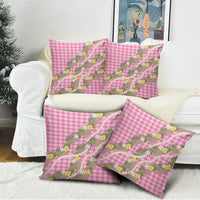 Aloha Puakenikeni Anthurium Pikake Lei Pillow Cover Tropical Pink Hawaiian Palaka Pattern