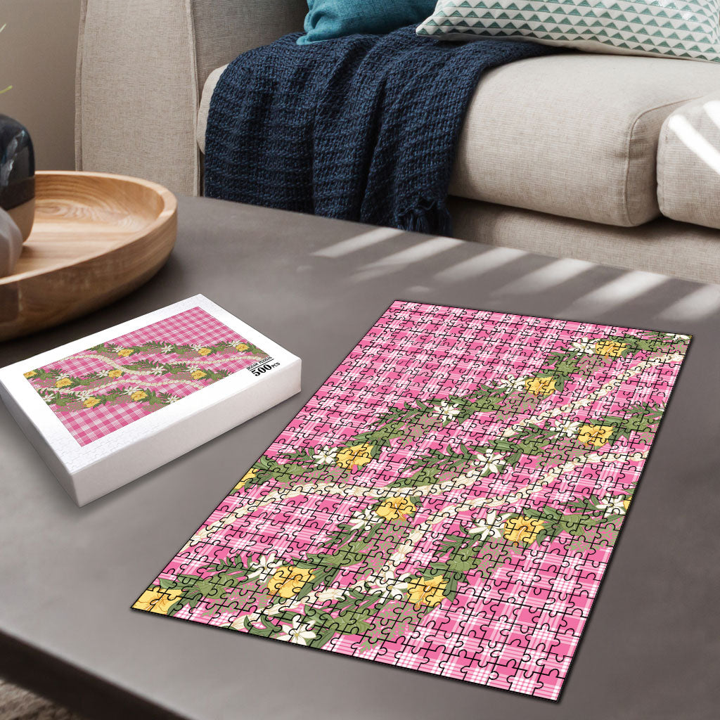 Aloha Puakenikeni Anthurium Pikake Lei Puzzle Tropical Pink Hawaiian Palaka Pattern
