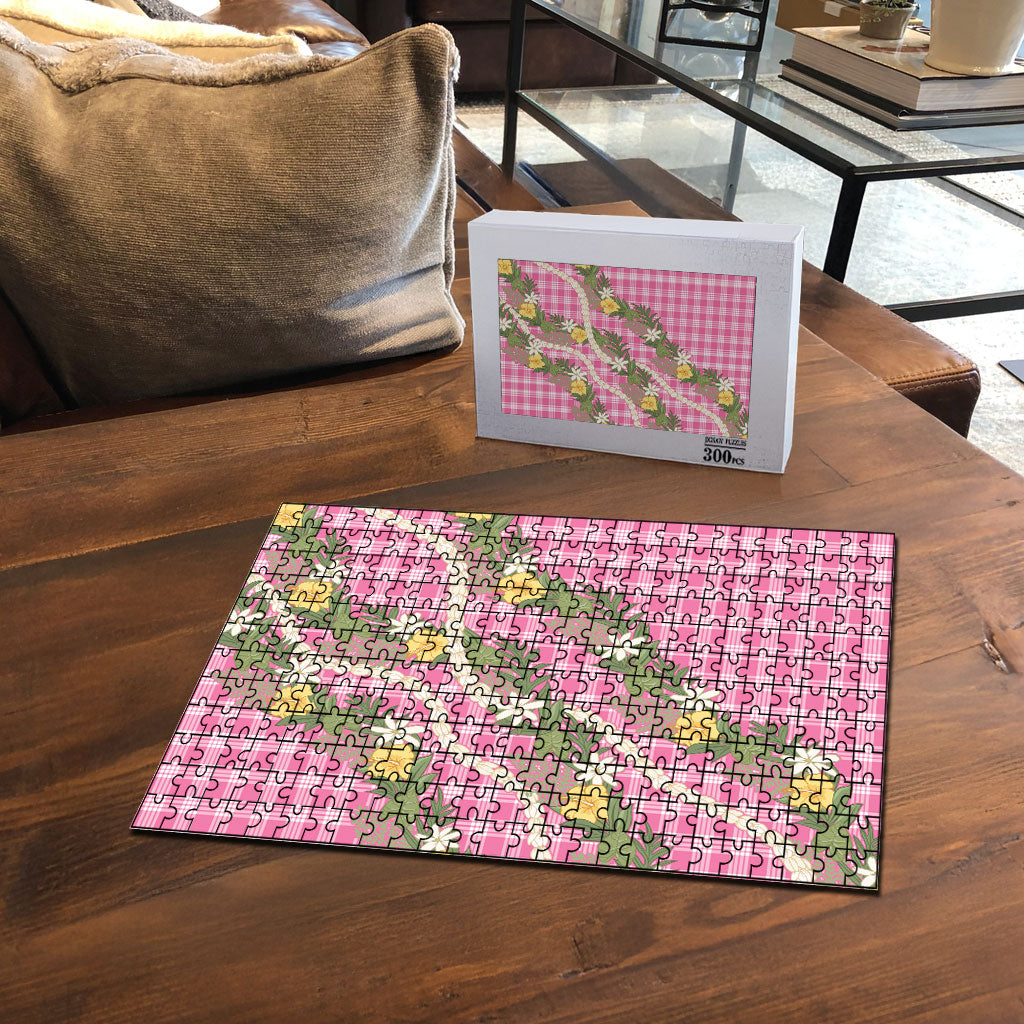 Aloha Puakenikeni Anthurium Pikake Lei Puzzle Tropical Pink Hawaiian Palaka Pattern