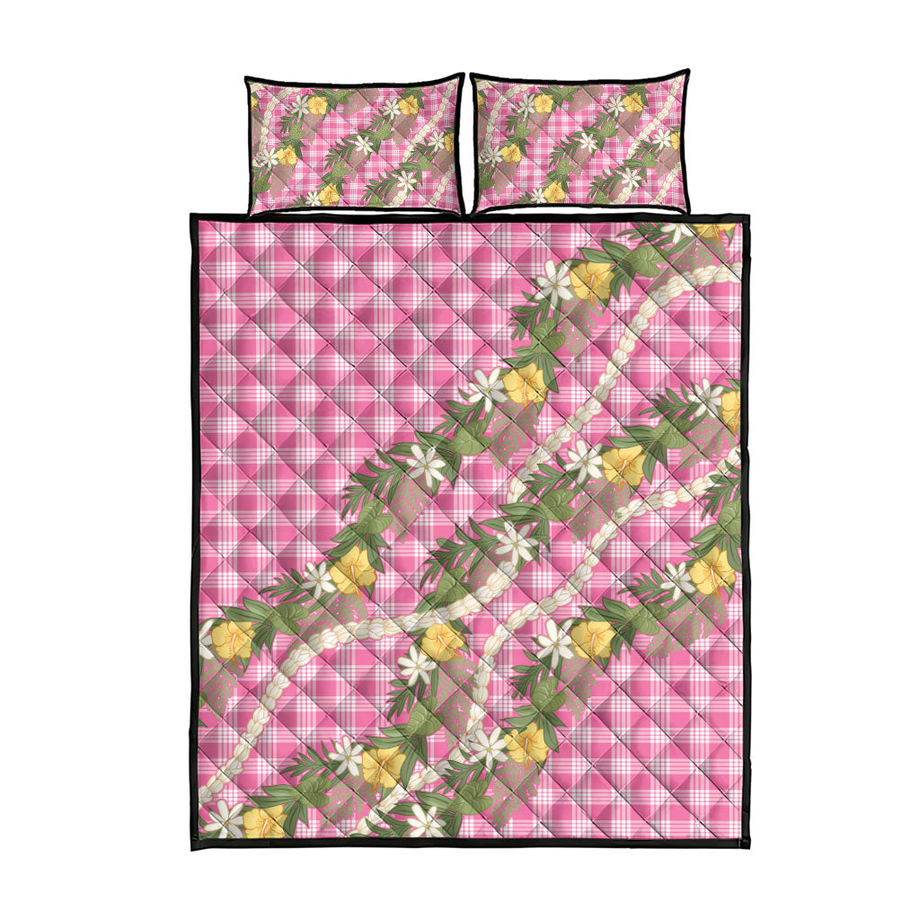 Aloha Puakenikeni Anthurium Pikake Lei Quilt Bed Set Tropical Pink Hawaiian Palaka Pattern
